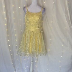 Yellow Glitter Tulle Party Dress for Girls